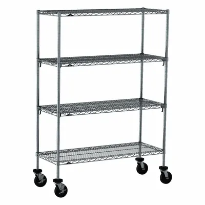 METRO CART 2B Quick-Adjust Mobile Wire Shelving, 4 Shelves, Chrome, Silver - Quick-Adjust Mobile Wire Shelving for Dry Use