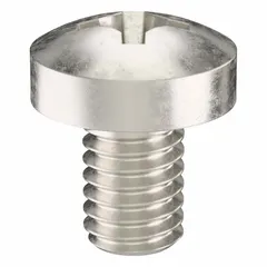 M4x0.70 thread, 6 mm length, 316 stainless steel pan head machine screw with #2 Phillips drive and plain finish. Supplied in packs of 100. Suitable for fastening components in corrosive environments such as marine, chemical processing, or food equipment.