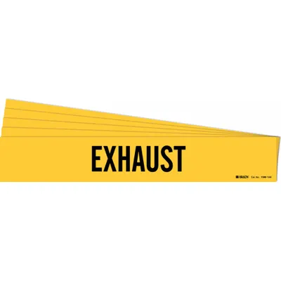 BRADY Pipe Marker: Exhaust, Yellow, Black, Fits 8 in and Larger Pipe O.D., 1 Pipe Markers - Exhaust Adhesive Pipe Markers
