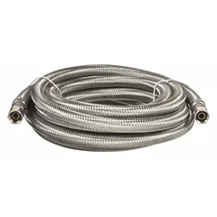 This ice maker connector supply line features a PVC tube with a stainless steel cover, rated for temperatures from 40° to 180°F. The 10 ft length provides flexible routing from a water source to an ice maker. Suitable for residential and commercial ice machine installations.