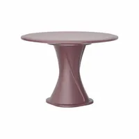Polyethylene cascade base table with 42-inch diameter and 29-inch height. Accepts ballast for stability. No game top. Burgundy/red finish. Suitable for break areas, cafeterias, or outdoor settings