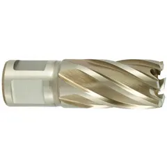Cobalt annular cutter with 1 1/4 in diameter and 1 in cutting depth. Bright finish. Includes pilot pin. Suitable for cutting hard materials in structural steel fabrication, shipbuilding, and heavy equipment maintenance.