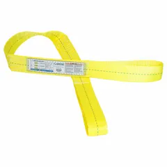 This STREN-FLEX web sling is a Type 3 flat-eye sling made of high-visibility polyester. It has a 4 ft sling length, 10 in eye length, and 1-ply construction. The sling features a wear-resistant tag and is suitable for lifting and rigging applications in industrial settings.