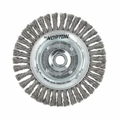 This heavy-cleaning brush features a twisted steel fill of 0.2" for aggressive cleaning on contoured carbon steel surfaces. With a 6" diameter and 1/2" width, it is suited for removing rust, scale, and weld splatter in metal fabrication and maintenance tasks. The 5/8"-11 arbor allows for secure mounting on compatible power tools.