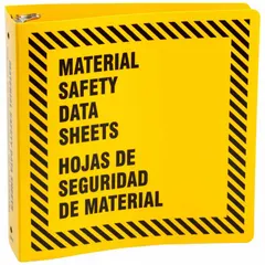 Safety binder with 2 1/2 in ring size for organizing Material Safety Data Sheets (MSDS) and chemical safety documentation. Includes one pair of sheet lifters. Suitable for industrial workplaces requiring accessible hazard communication records.