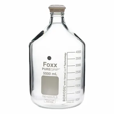 OEM Safety Coated Wide Mouth Round Glass Lab Bottle, 5 L, GL45, Colorless, Graduated - Safety Coated Wide Mouth Round Glass Lab Bottles