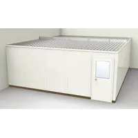 This 2-wall unassembled in-plant office measures 24 ft x 20 ft x 8 ft and is constructed with steel-covered drywall in a beige finish. It features an STC 31 sound transmission class rating, making it suitable for creating enclosed workspaces within industrial facilities such as factories or warehouses. The unassembled design allows for on-site installation without permanent construction