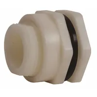 This polypropylene through-wall fitting provides a leak-proof connection for tanks and vessels. It features a 3 in female NPT threaded inside connection and an EPDM gasket. Suitable for use in fluid handling systems requiring corrosion-resistant fittings