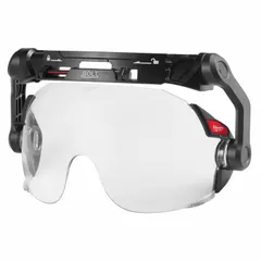 This clip-on hard hat eyewear features a clear polycarbonate lens with anti-fog and scratch-resistant properties. The polycarbonate frame provides impact protection. Designed for secure attachment to compatible hard hats, it is suitable for use in industrial environments where eye protection is required.
