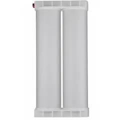 Deionization cartridge with mixed bed resin for removal of dissolved ions from prefiltered water. Used in laboratory water purification systems to produce high-purity water for analytical chemistry, rinsing, and reagent preparation.