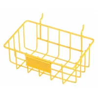 This steel storage basket features a chrome-plated finish with a yellow coating for corrosion resistance and visibility. It is used in machining and industrial environments for organizing and displaying small parts, tools, or workpieces in workshops or assembly lines