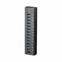 MONOPRICE USB Hub: USB 3.0 Connection, 13 Ports, Includes 12 VDC, 5A Power Adapter, Black (MPN 35914)