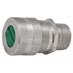 Straight metallic cable grip with 1/2 in MNPT box connection for securing and sealing cords in Class I, Division 2 hazardous locations. Accepts cord diameters from 0.50 in to 0.63 in. Silver aluminum body with brown color-coded grommet.