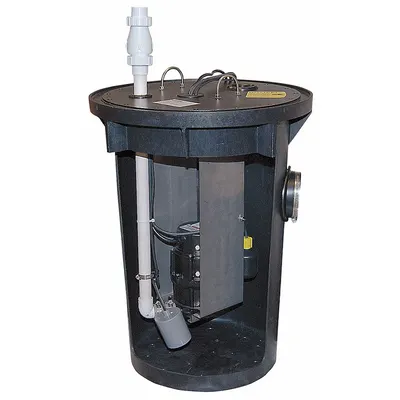 ZOELLER Grinder Pump System: Plastic, 1/2 hp, 115V AC, 27 gpm @ 10' of Head, 26 ft Max. Head - Simplex Sewage Grinder Pump Packages