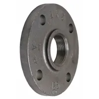 This 3-inch female NPT threaded cast iron flat flange is rated Class 125 with a maximum operating pressure of 175 psi. It is used to connect threaded pipes in industrial piping systems for water, steam, and gas applications