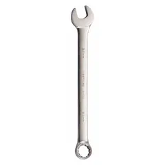 Alloy steel combination wrench with satin finish. 30 mm 12-point box end and open end. Offset design for access to recessed fasteners. Overall length 16 1/4 in. Used for tightening or loosening metric fasteners in mechanical assembly and maintenance tasks.