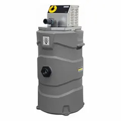 This KARCHER wet vacuum with integrated pump features a plastic tank for wet pickup applications. It includes a 50-foot hose with 2-inch diameter for efficient liquid collection and transfer. Suitable for industrial cleaning tasks requiring water recovery and pumping.