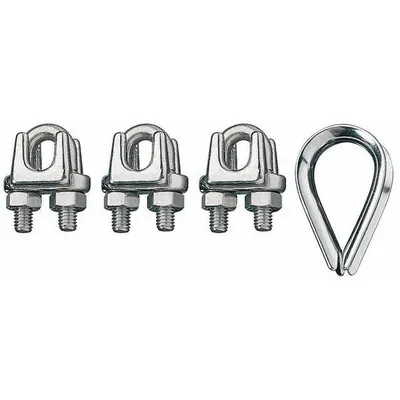 RONSTAN Wire Rope U-Bolt Clip and Thimble Kit: 3/4 in Compatible Rope Dia - Clip & Thimble Kits