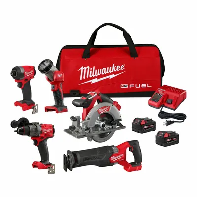 MILWAUKEE Cordless Tool Combination Kit: 5 Tools, 18 V DC Volt, Battery Included - Milwaukee 18V Cordless Tool Combination Kits