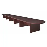 Laminate oval conference table in mahogany finish with slab leg design and PVC edge banding. Overall length 288 in, width 52 in. Suitable for boardrooms, meeting spaces, and executive offices