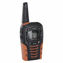 FRS analog personal radio operating on 22 channels at 1 W with numeric display. Provides up to 12 hours of battery life and IPX4 water resistance. No FCC license required. Suitable for short-range voice communication in outdoor or industrial settings.