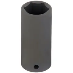 This 1/2" drive impact socket is a metric, 6-point, deep design with a 23 mm socket size. It is intended for use with impact tools to tighten or loosen fasteners in automotive, heavy equipment, and industrial applications.