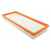 Rectangular panel engine air filter with 13 3/16 in overall length. Designed for Audi light duty trucks. Replaces original filter element to protect engine from airborne contaminants