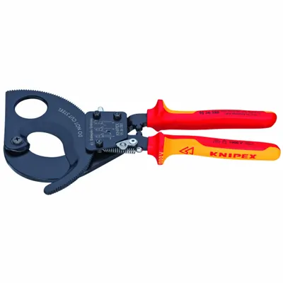 KNIPEX Insulated Ratcheting Cable Cutter: Multi-Component Handle, Shear - Insulated Electrical & Data Cable Cutters