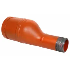 This grooved pipe fitting connects pipes of different diameters in mechanical piping systems. Its eccentric design helps prevent air trapping and allows smooth flow transition. Made of ductile iron, rated for 300 psi at 150°F.