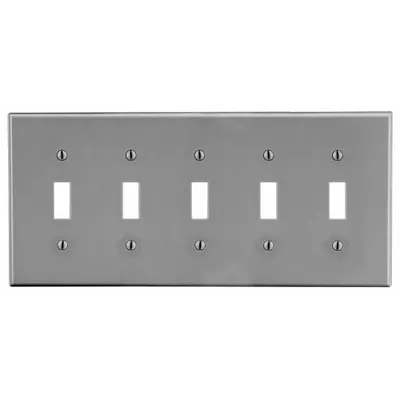 HUBBELL Wall Plate: Toggle, 5 Gang, Gray - General Purpose Wall Plates