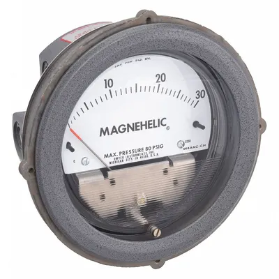 Dwyer Differential Pressure Gauge: Back/Single-Side, 1/8 in NPT Female, 2000 - Low Operating Pressure Differential Gauges