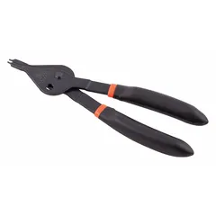 Convertible retaining-ring pliers for installing and removing both external and internal retaining rings. Suitable for bore diameters from 12 mm to 25 mm and shaft diameters from 12 mm to 25 mm. Used in maintenance and assembly tasks requiring a single tool for dual-purpose ring work within the specified size range.