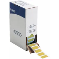 Polyolefin heat-shrink sleeve label in yellow matte finish. Precut size 19/32 x 27/32 in, designed for wire gauges 1 AWG to 8 AWG. Compatible with BMP61 printer series for on-demand wire identification and marking in electrical panels and cable management