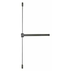 Surface vertical rod exit device with touchbar and night latch in bronze finish. Designed for doors up to 3 ft wide. Suitable for use on commercial and industrial doors requiring push-pad egress.