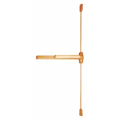 Surface vertical rod exit device with touchbar and night latch. Bronze finish (US10). Designed for doors up to 4 ft wide. Used on commercial and institutional doors requiring push-pad egress with vertical rod latching.