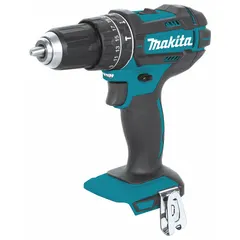 This cordless hammer drill operates on an 18V DC battery and features a compact design for access in confined spaces. It has a 1/2 in chuck, two speeds, and delivers 40 ft-lb of torque. With a 1/2 in concrete capacity and hammer mode, it is suited for drilling into concrete, masonry, wood, and metal, as well as light demolition and anchor installation.