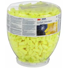 Refill pack of bell-shaped, uncorded, roll-down disposable earplugs with a 33 dB NRR rating. Designed for use with compatible dispensers in hearing protection programs. Yellow color.