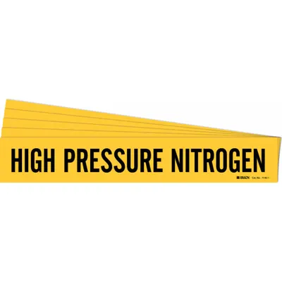 BRADY Pipe Marker: High Pressure Nitrogen, Yellow, Black, Fits 2 1/2 to 7 7/8 in Pipe O.D. - High Pressure Nitrogen Adhesive Pipe Markers
