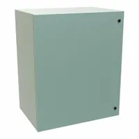 Steel enclosure with solid hinged cover and 1/4-turn latch. Rated NEMA 12, 3R, and 4 for protection against dust, rain, and hose-directed water. Suitable for indoor or outdoor use in industrial environments. Knockouts not included