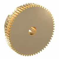 Metric worm wheel with module m 0.5, 20° pressure angle, right-hand helix, and non-ground tooth finish. Made of aluminum bronze for wear resistance. Used in power transmission systems such as conveyors and indexing tables where a 60:1 reduction ratio is required