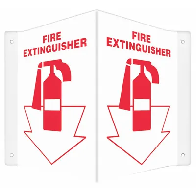 CONDOR Safety Sign: PETG, Mounting Holes Sign Mounting, 12 in x 14 in Nominal Sign Size - V-Shape Projection Fire Extinguisher Signs