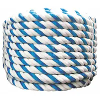 This plastic rope is 50 ft in overall length with a blue/white color. It is suited for use as a safety barrier, lane divider, or general utility line in swimming pool environments