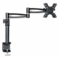 This MONOPRICE monitor arm is constructed of steel with a black finish and uses a clamp mount mechanism for attachment to a desk or work surface. It supports monitors weighing up to 33 lb and offers tilt adjustment of +/- 12° for ergonomic positioning. Suitable for freeing up desk space in office or home computer setups