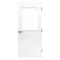 Steel hinged door for cleanroom environments. Provides a sealed barrier to help maintain controlled air pressure and cleanliness. Suitable for use in facilities requiring a durable, non-shedding door between zones