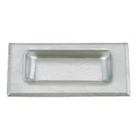 Rectangular recessed pull handle with threaded holes for flush mounting. Made of stainless steel with a satin silver finish. Overall length 4.8 inches. Suitable for use on cabinets, enclosures, and machinery doors where a low-profile grip is needed