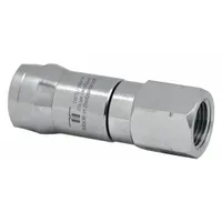 Nickel-plated C38500 brass rotating joint with a single passage and 3/8 in stationary port. Designed for air service at maximum 30 RPM. Used to transfer air from a stationary supply into rotating machinery in industrial applications