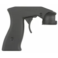 This black spray can grip attaches to standard aerosol spray cans to provide a comfortable handle, reducing hand fatigue during extended use. Suitable for painting and coating applications in maintenance, automotive, and facility tasks.