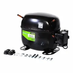 Hermetic reciprocating compressor for R-134A refrigerant systems. Provides 3,531 BtuH cooling capacity with a 1/2 hp motor. Discharge line connection size is 1/4 in. Suitable for commercial refrigeration applications such as beverage coolers, display cases, and cold rooms.