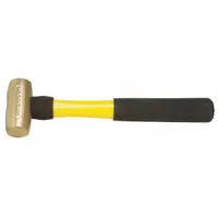 Brass Mallet: Fiberglass Handle, Textured Grip, 2 lb Head Wt, 1 1/4 in Dia, 3 1/2 in Head Lg (MPN AM2BRFG)
