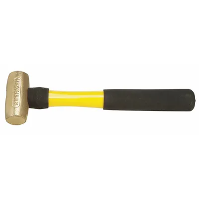 AMERICAN Brass Mallet: Fiberglass Handle, Textured Grip, 2 lb Head Wt, 1 1/4 in Dia - Brass Mallets